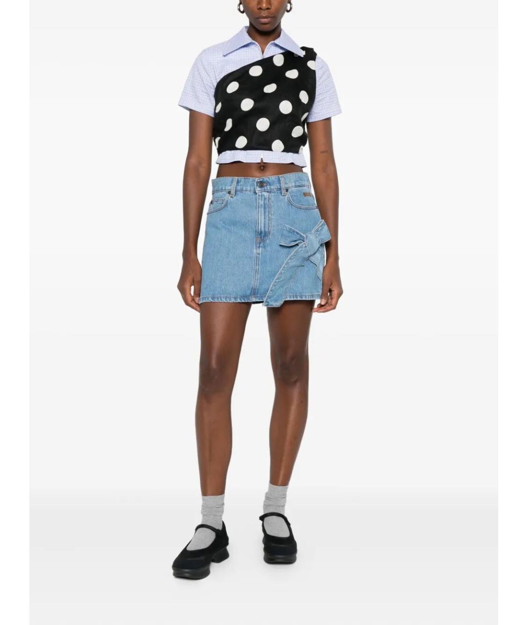 MSGM Синяя хлопковая юбка мини, фото 3
