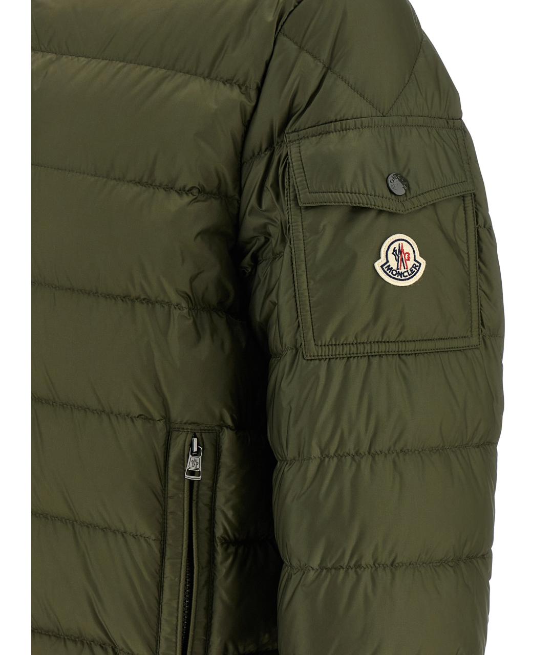 MONCLER Зеленый полиамидовый пуховик, фото 3