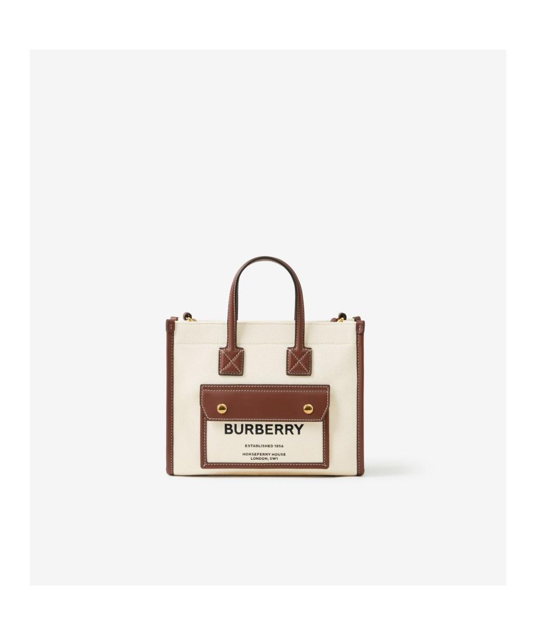BURBERRY Бежевая тканевая сумка тоут, фото 3