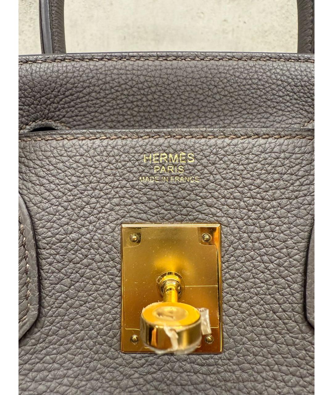 HERMES Серая кожаная сумка тоут, фото 8