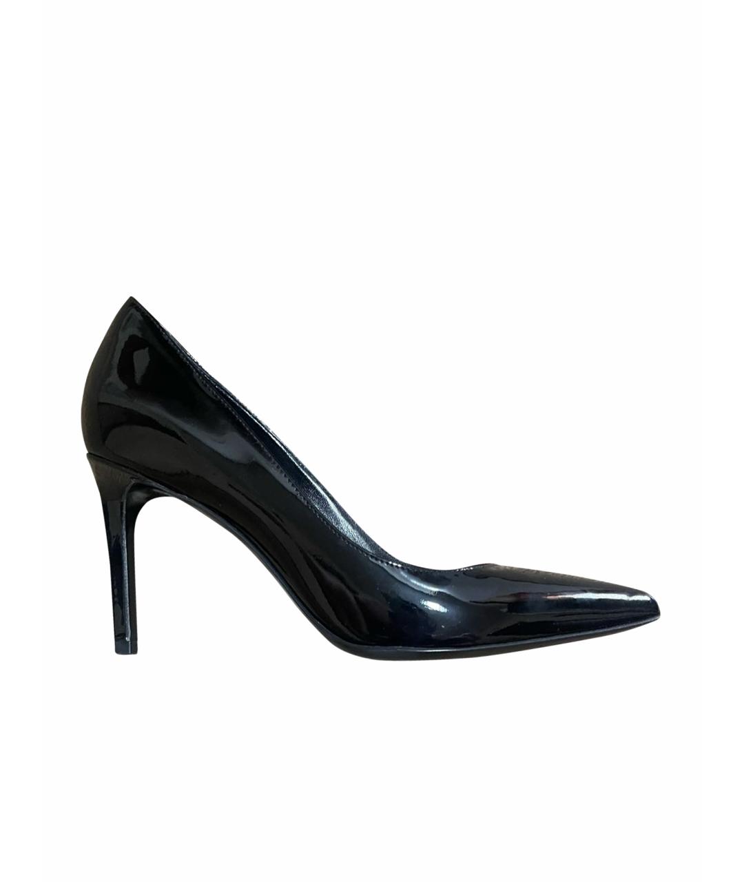 SAINT LAURENT Черные лодочки на низком каблуке из лакированной кожи, фото 1