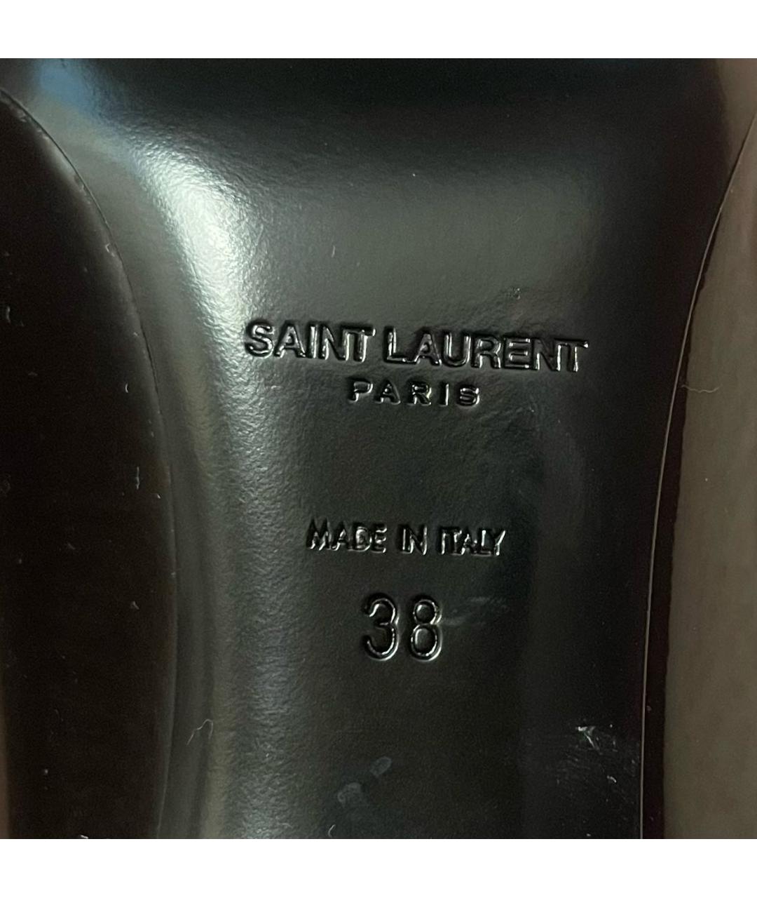 SAINT LAURENT Черные лодочки на низком каблуке из лакированной кожи, фото 3