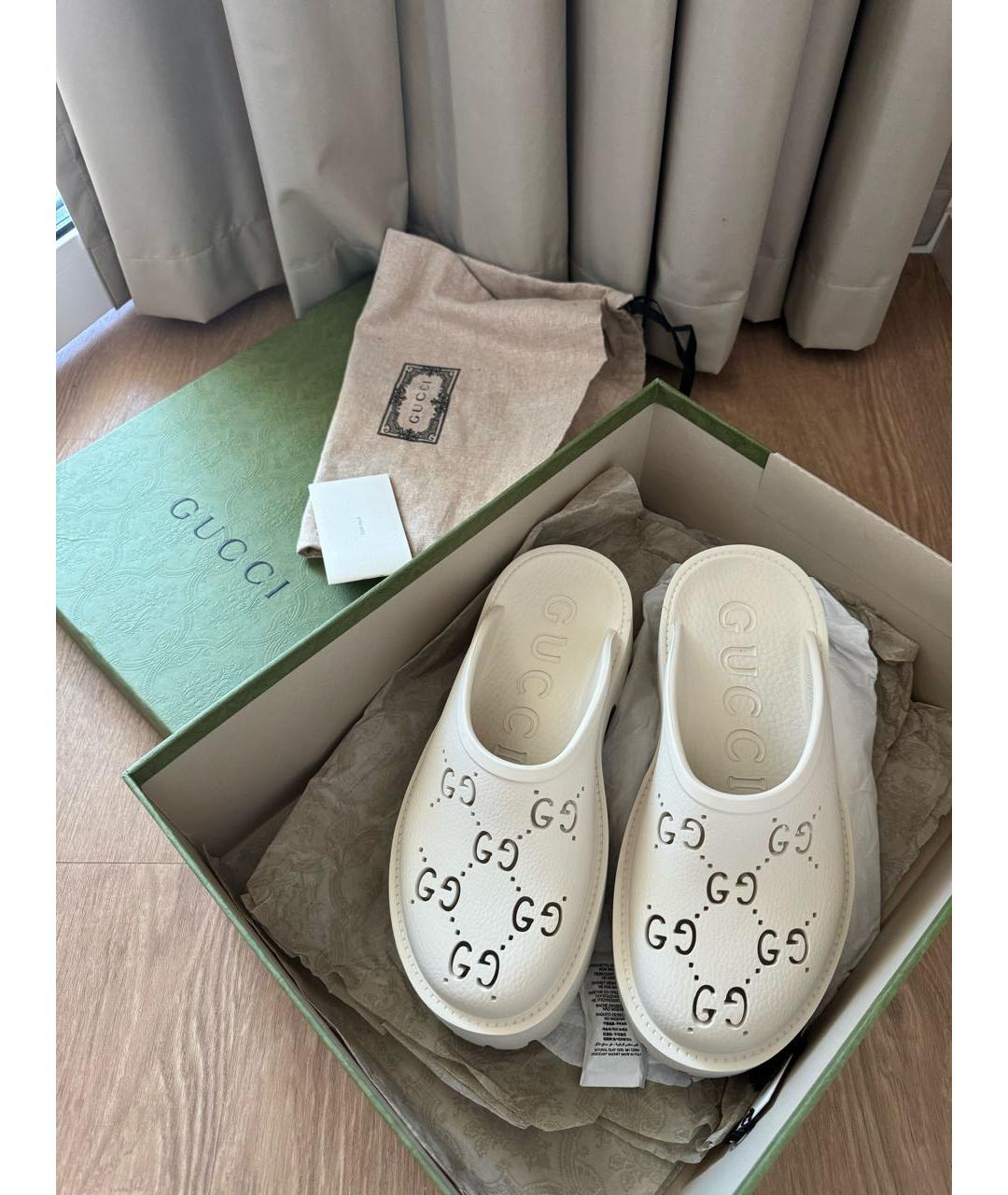 GUCCI Белые резиновые сабо, фото 2