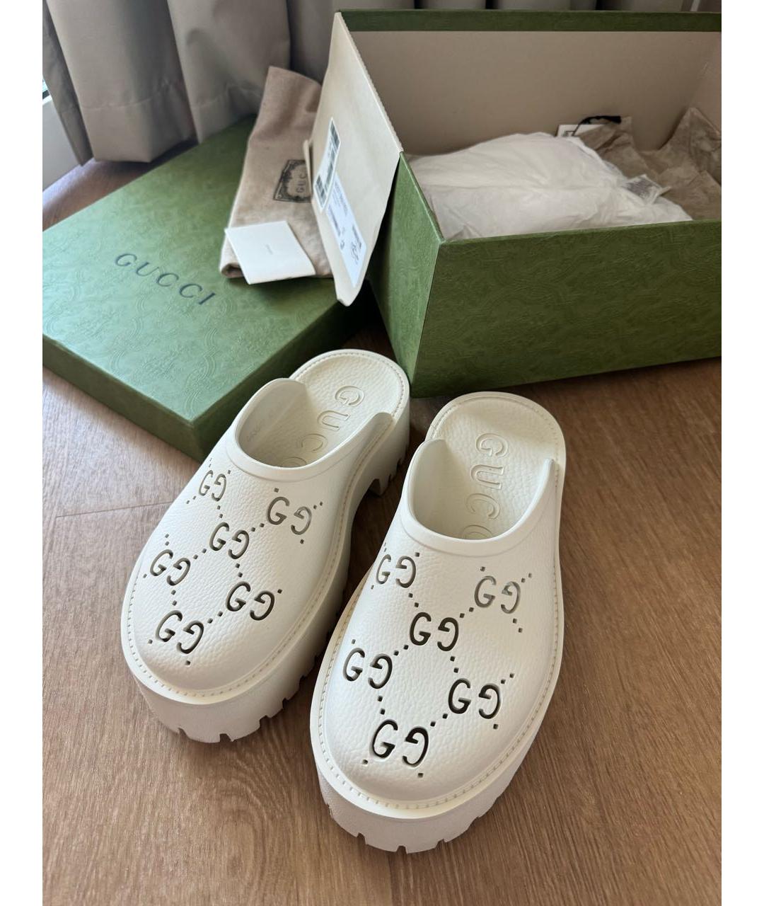 GUCCI Белые резиновые сабо, фото 3