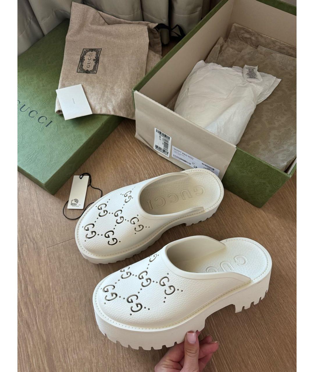 GUCCI Белые резиновые сабо, фото 4