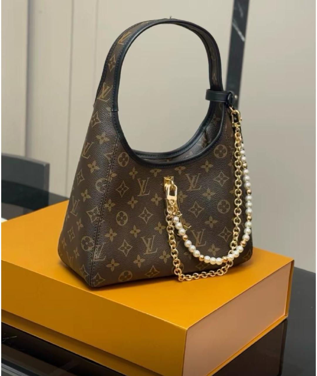 LOUIS VUITTON Коричневая кожаная сумка с короткими ручками, фото 6