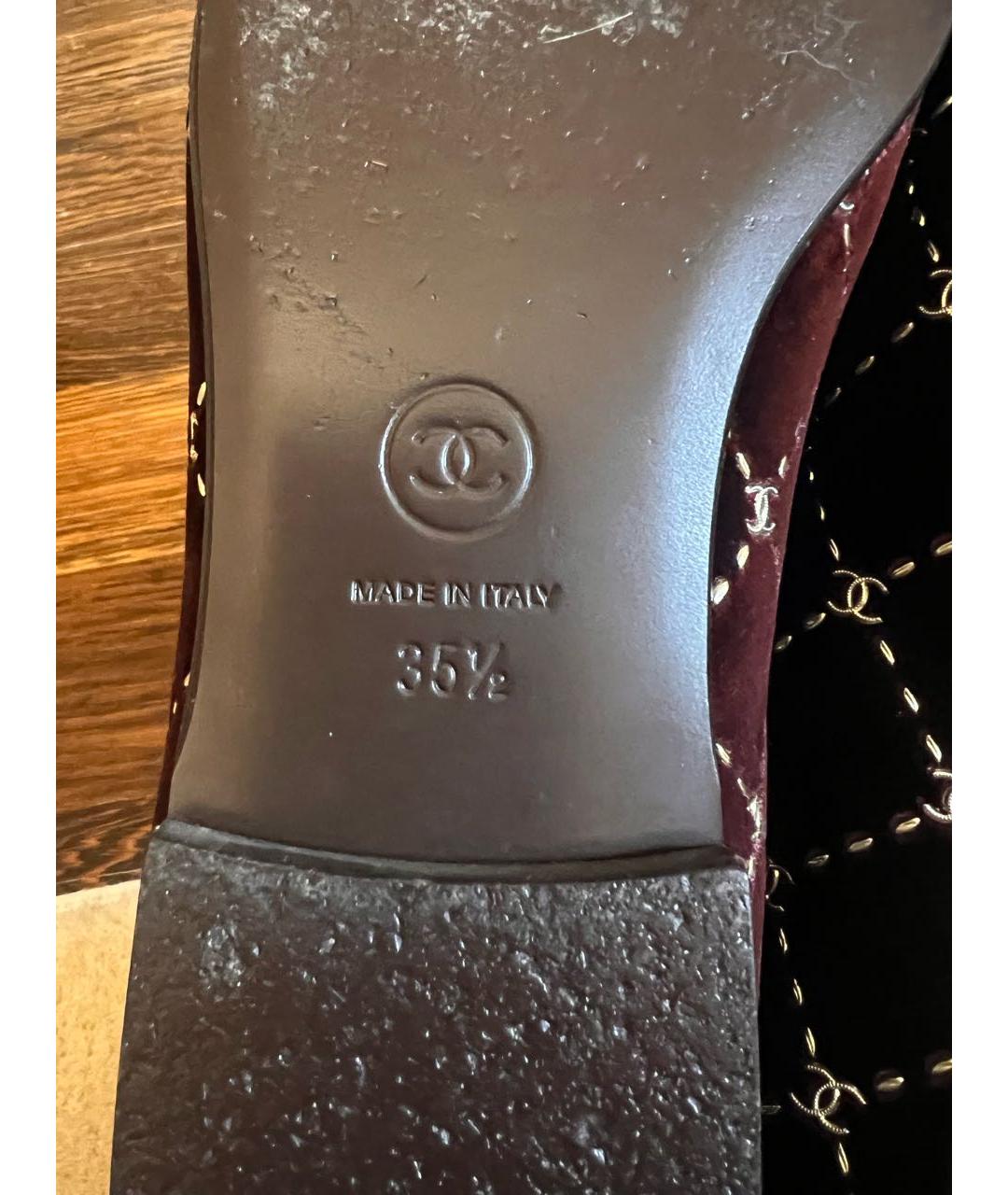 CHANEL Бордовые текстильные мокасины, фото 5