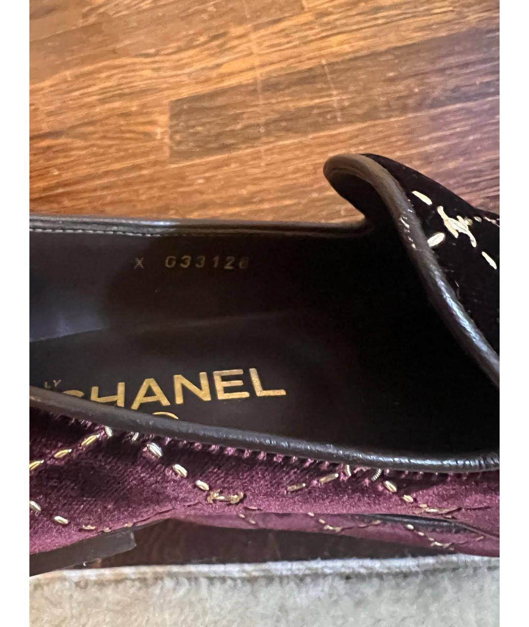 CHANEL Бордовые текстильные мокасины, фото 4