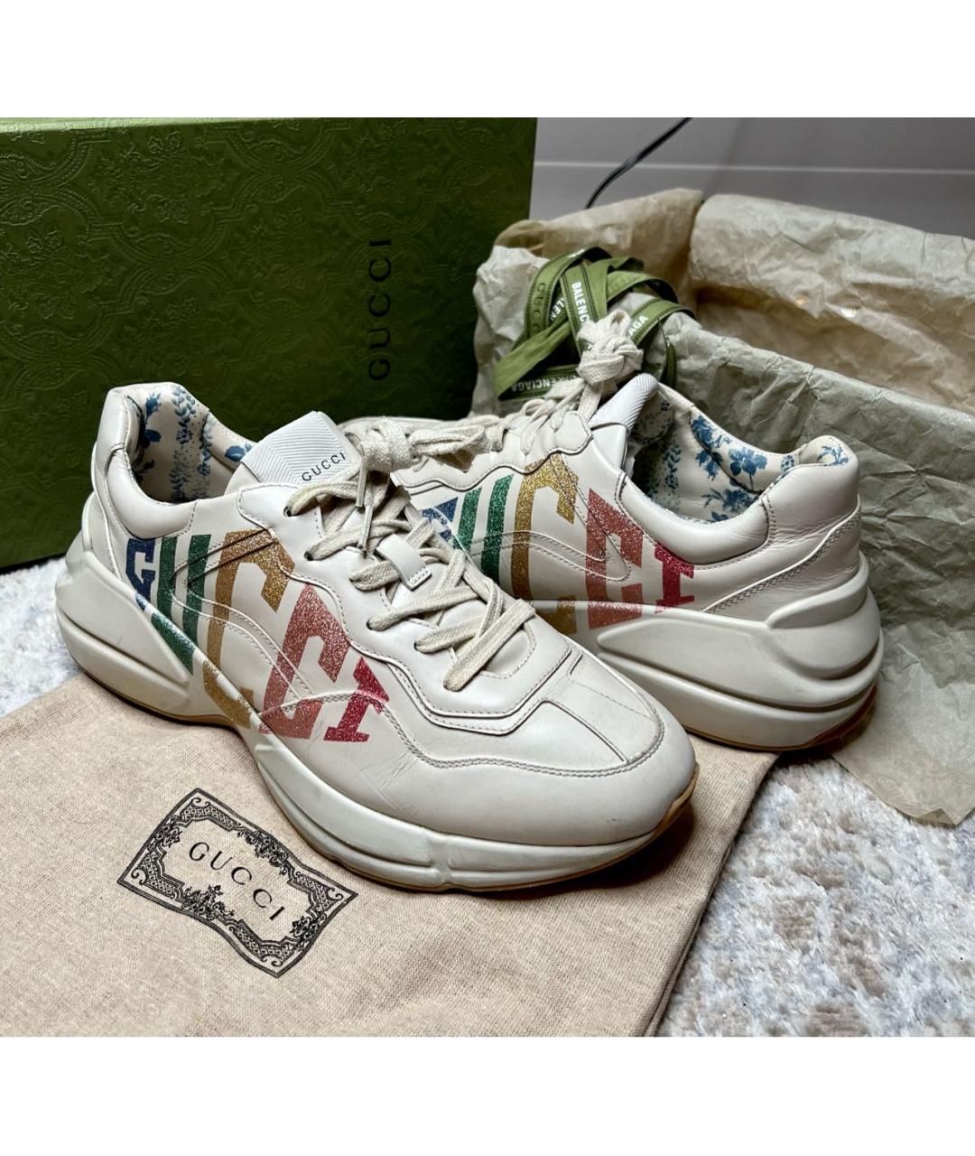 GUCCI Бежевые кожаные кроссовки, фото 3