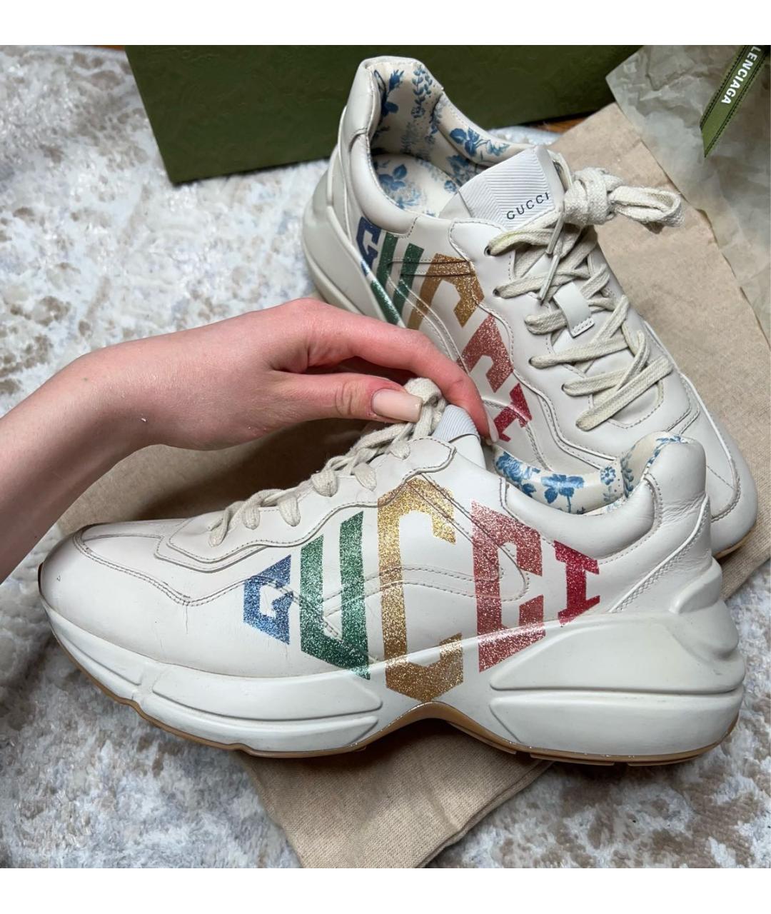 GUCCI Бежевые кожаные кроссовки, фото 2