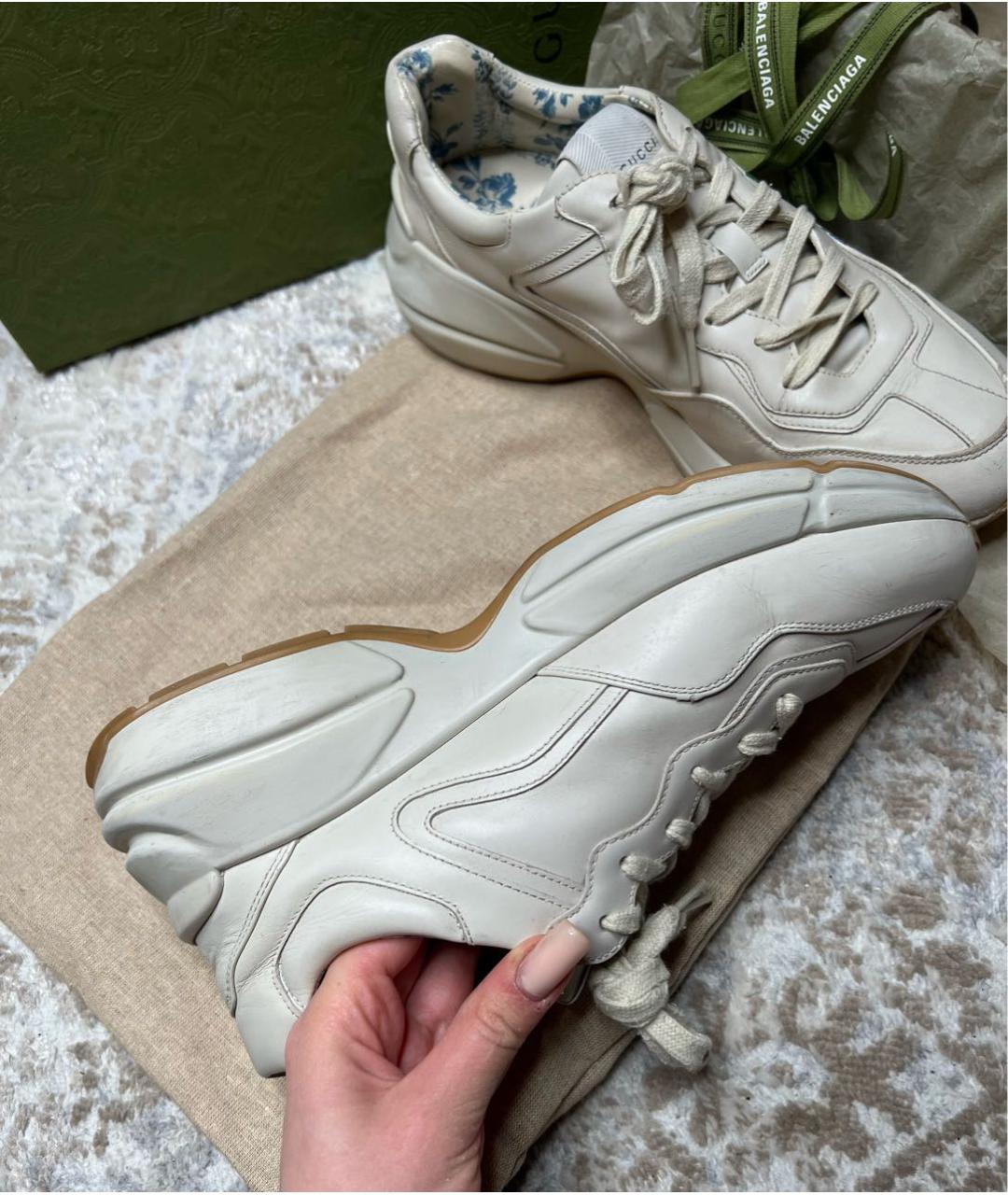 GUCCI Бежевые кожаные кроссовки, фото 8