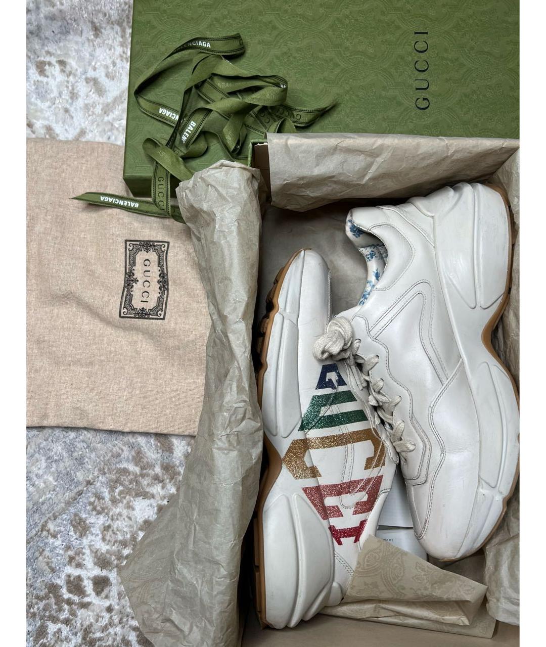 GUCCI Бежевые кожаные кроссовки, фото 6