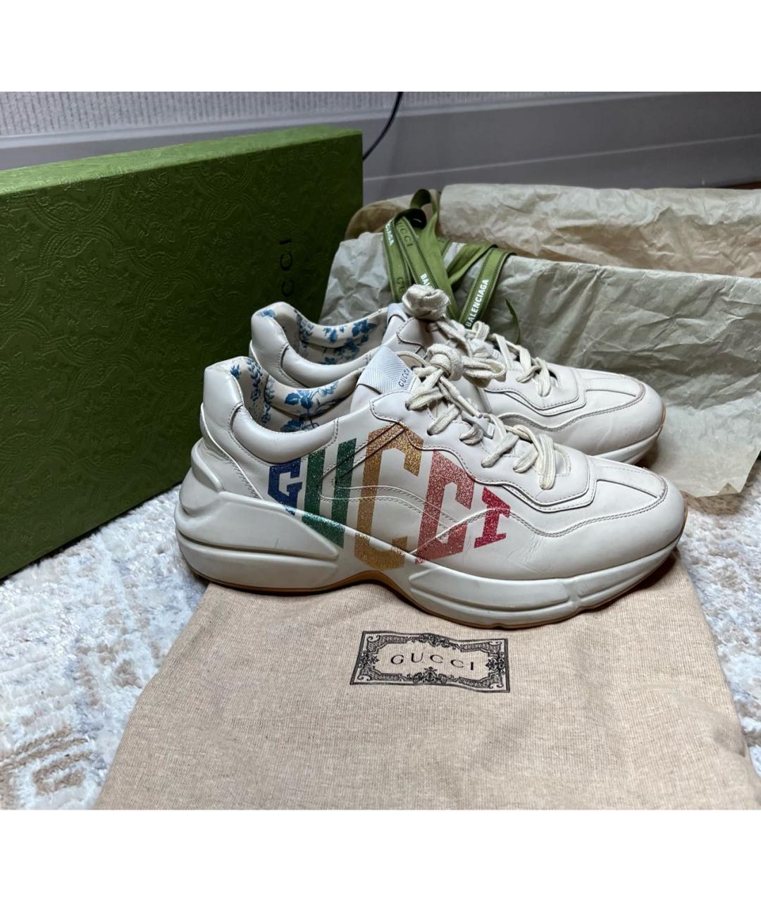 GUCCI Бежевые кожаные кроссовки, фото 5