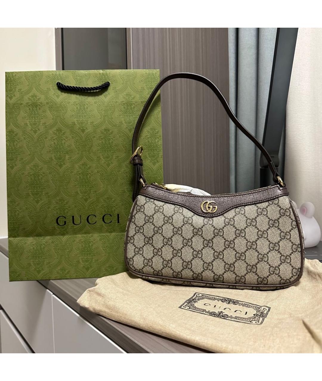 GUCCI Бежевая кожаная сумка с короткими ручками, фото 6
