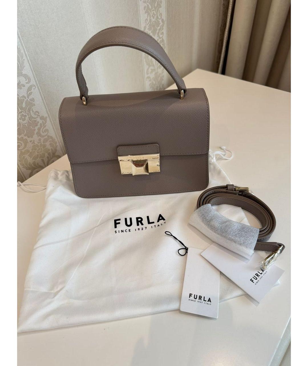 FURLA Бежевая кожаная сумка с короткими ручками, фото 2