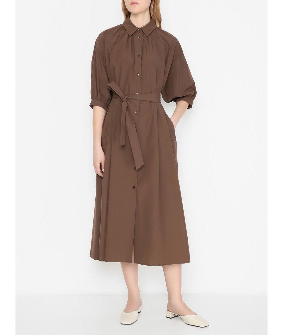 WEEKEND MAX MARA Коричневое хлопковое повседневное платье, фото 2