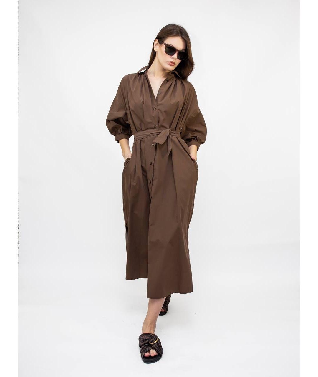WEEKEND MAX MARA Коричневое хлопковое повседневное платье, фото 4