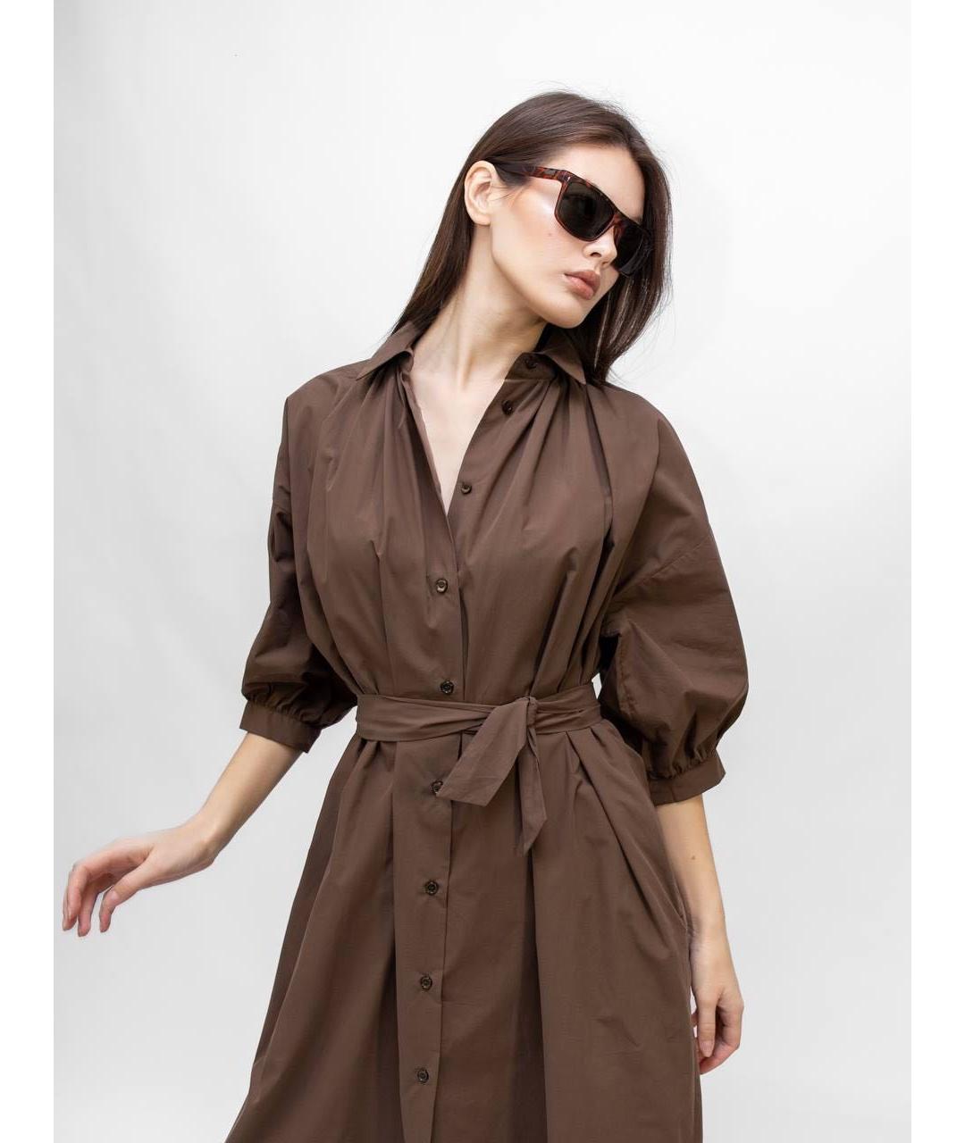 WEEKEND MAX MARA Коричневое хлопковое повседневное платье, фото 5