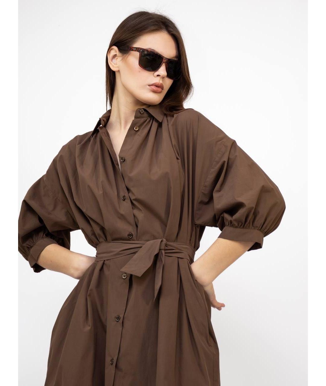 WEEKEND MAX MARA Коричневое хлопковое повседневное платье, фото 6