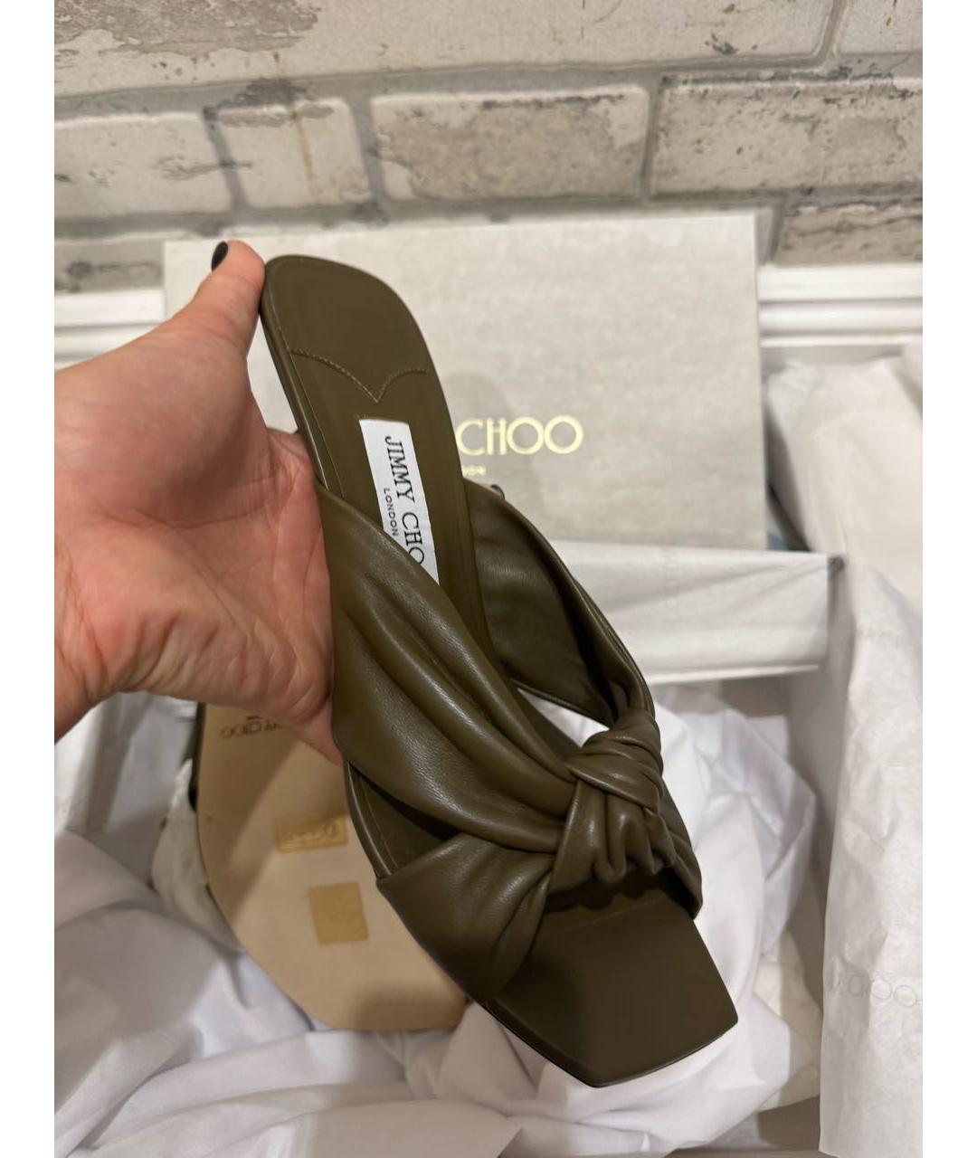 JIMMY CHOO Хаки кожаные мюли, фото 2