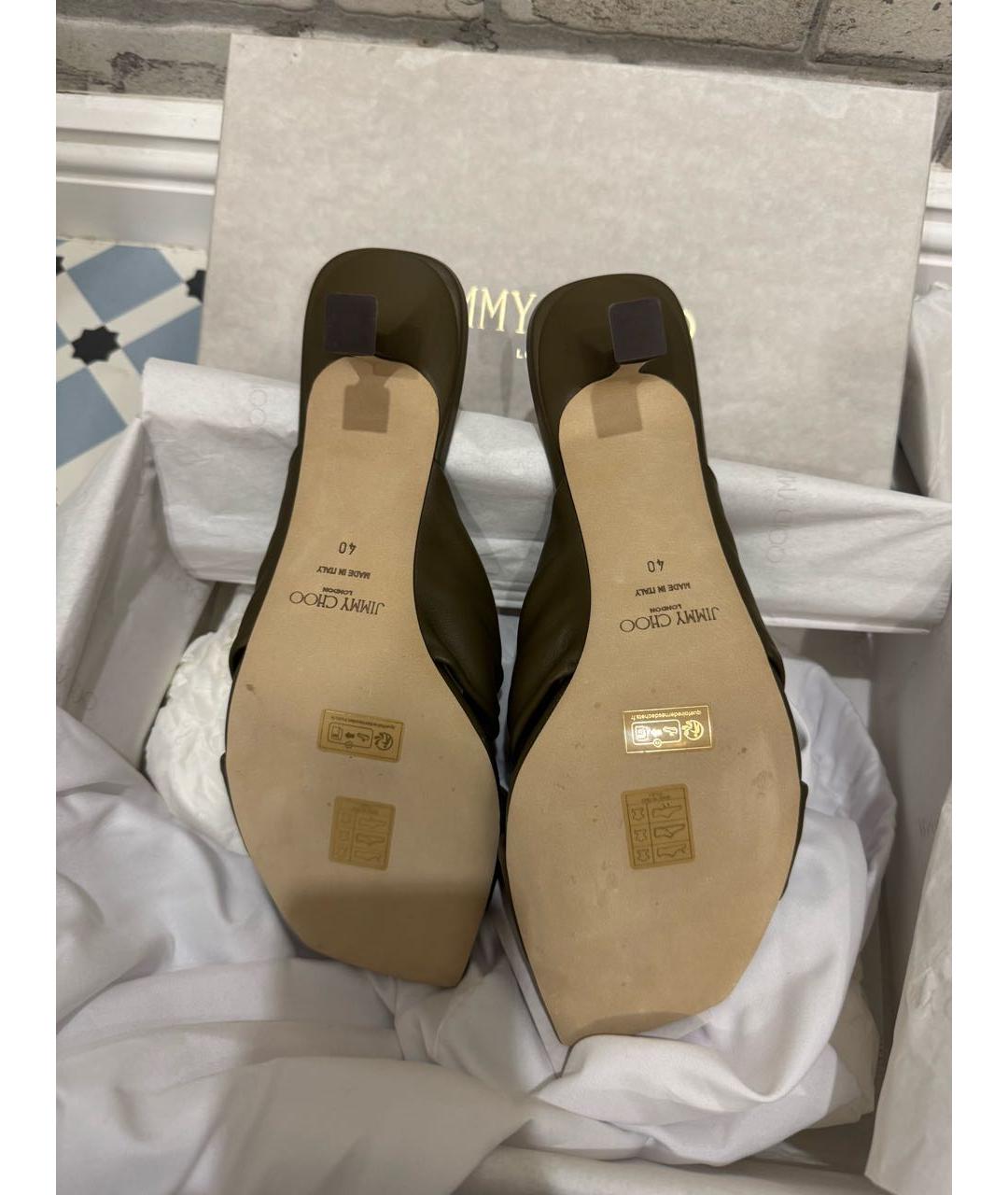 JIMMY CHOO Хаки кожаные мюли, фото 6