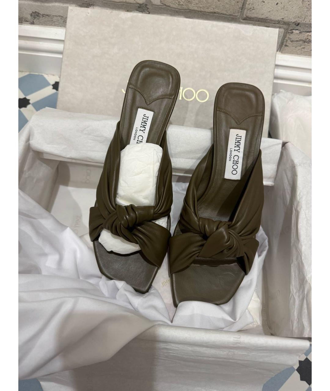 JIMMY CHOO Хаки кожаные мюли, фото 5