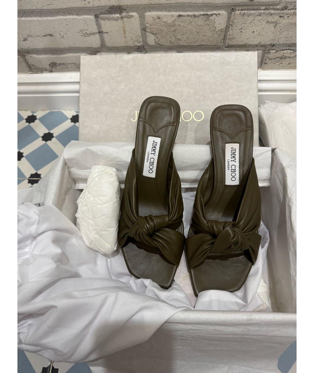 JIMMY CHOO Хаки кожаные мюли, фото 4
