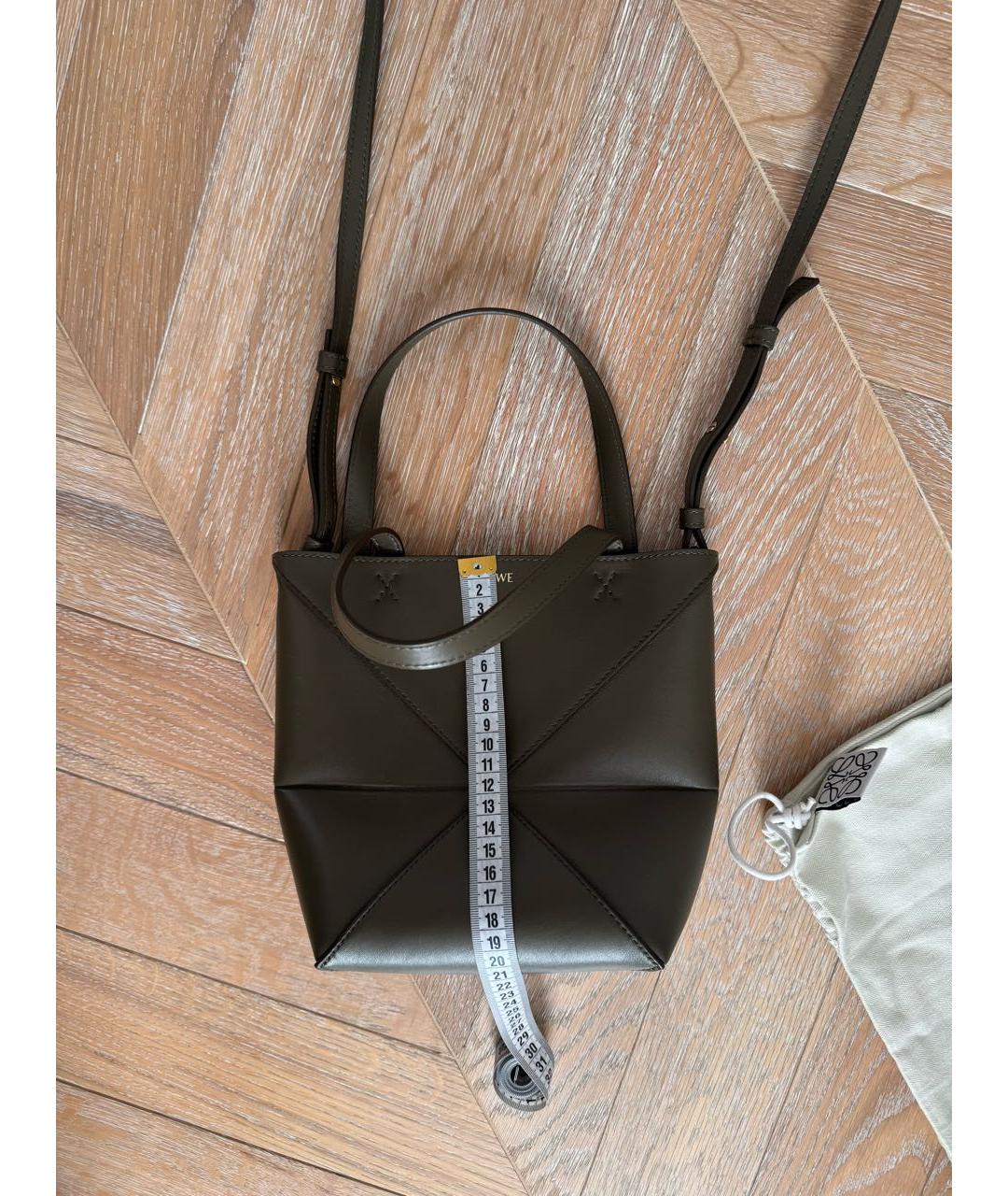 LOEWE Хаки кожаная сумка тоут, фото 5