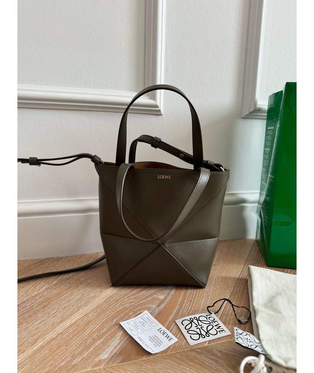 LOEWE Хаки кожаная сумка тоут, фото 2
