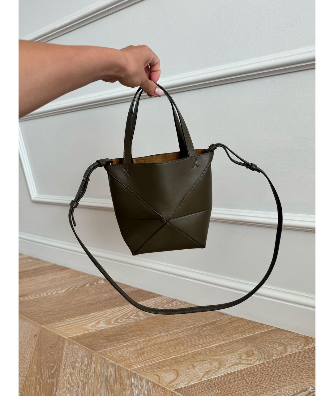 LOEWE Хаки кожаная сумка тоут, фото 3