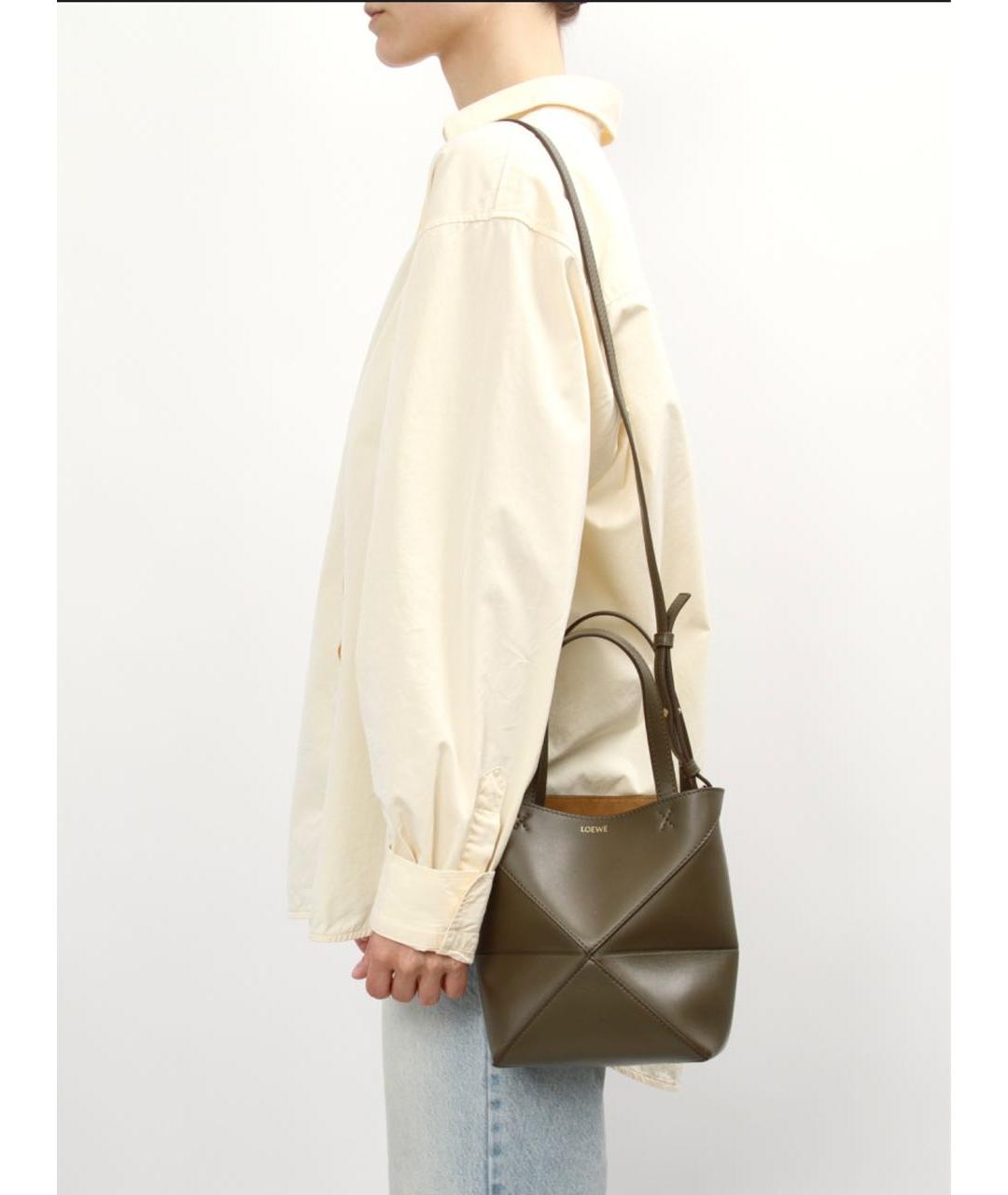LOEWE Хаки кожаная сумка тоут, фото 6