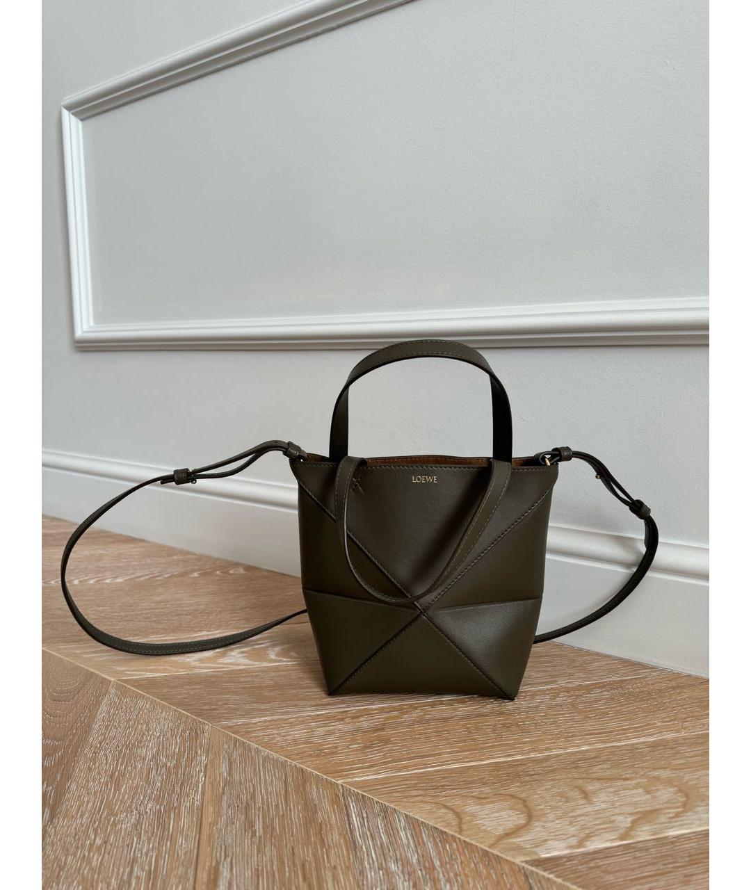 LOEWE Хаки кожаная сумка тоут, фото 8