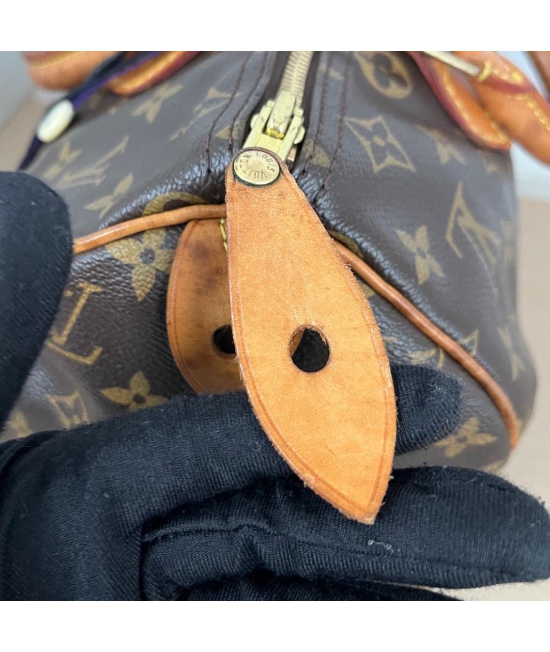 LOUIS VUITTON Коричневая кожаная сумка с короткими ручками, фото 7