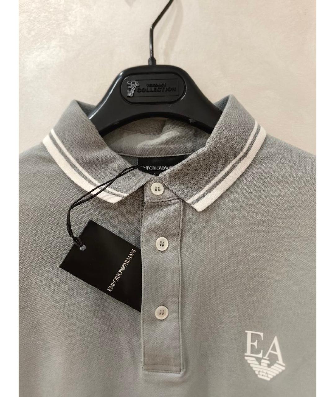 EMPORIO ARMANI Серое хлопко-эластановое поло с коротким рукавом, фото 3