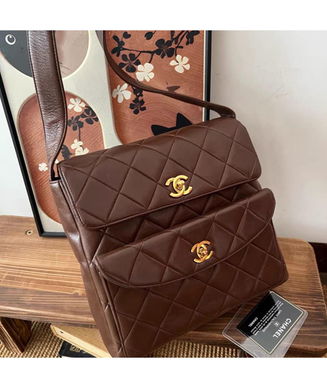 CHANEL Коричневая кожаная сумка тоут, фото 6