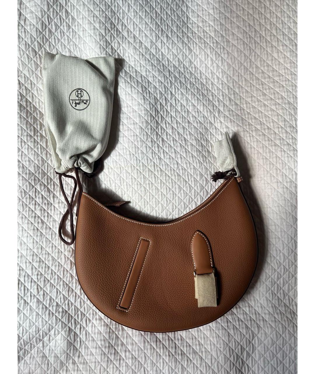 HERMES Золотая кожаная сумка через плечо, фото 2