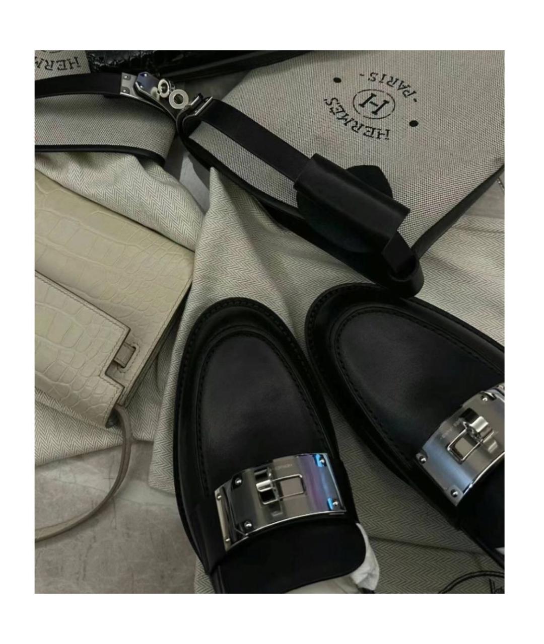 HERMES Черные кожаные лоферы, фото 6