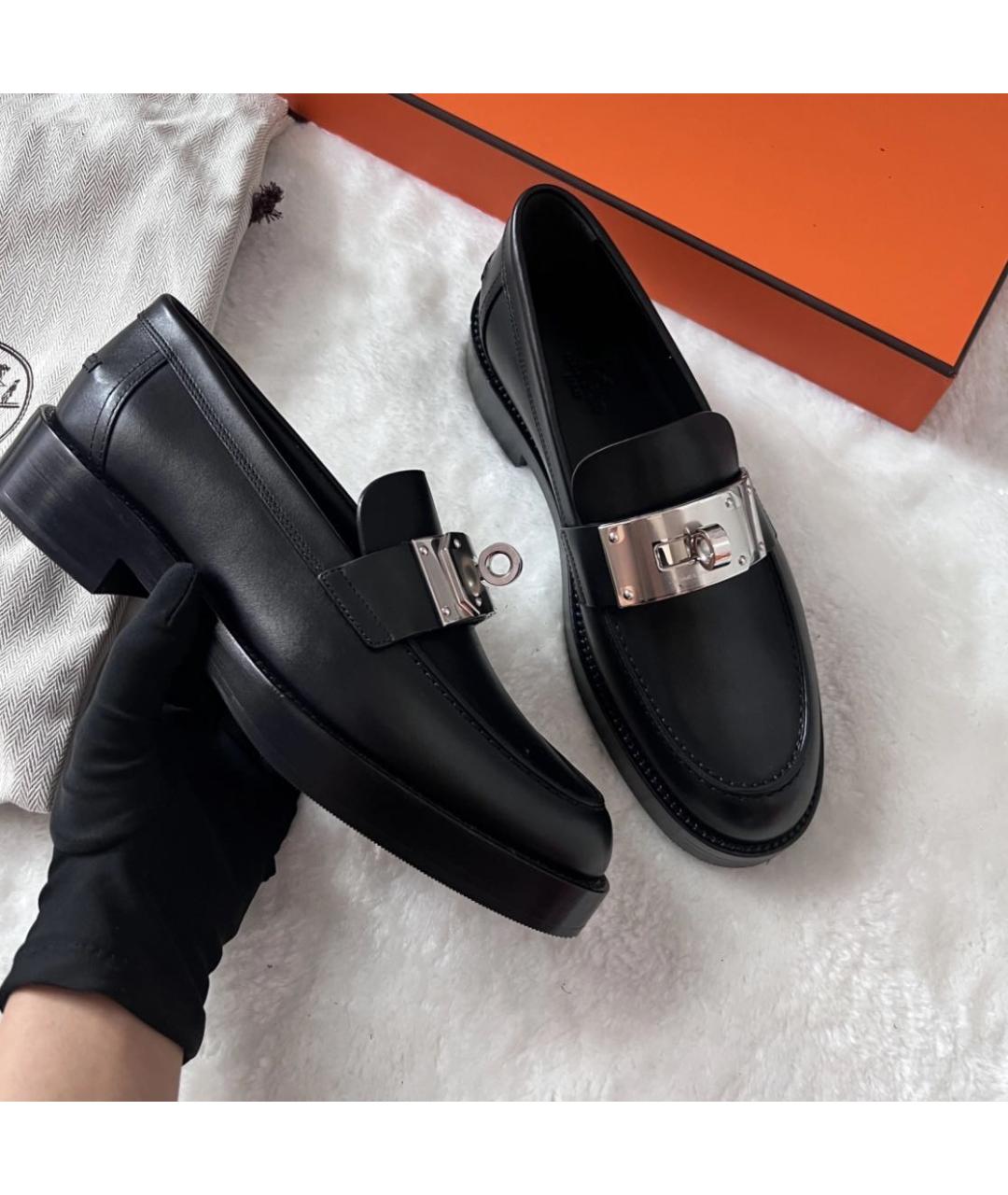 HERMES Черные кожаные лоферы, фото 2