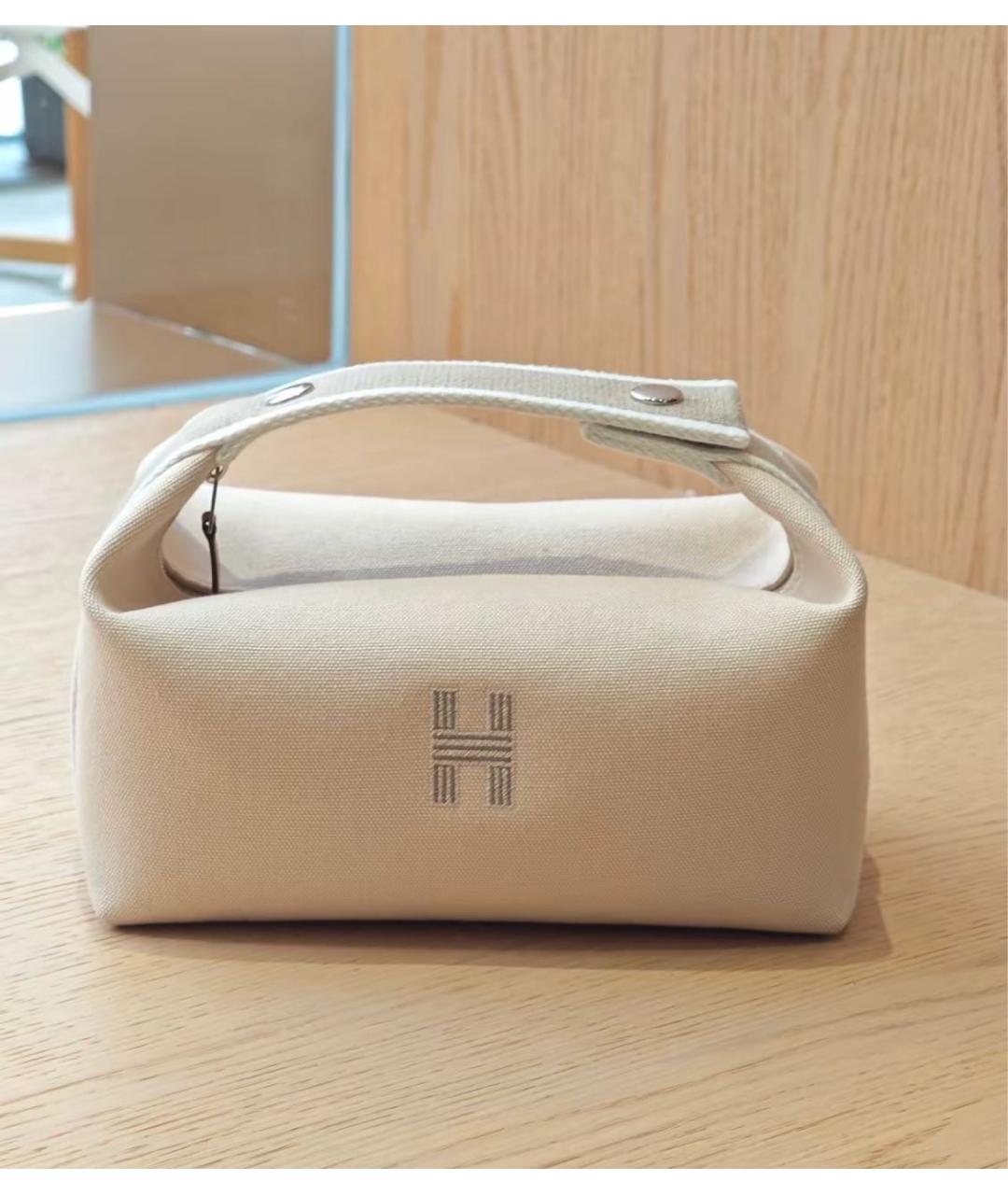 HERMES Бежевая тканевая косметичка, фото 5