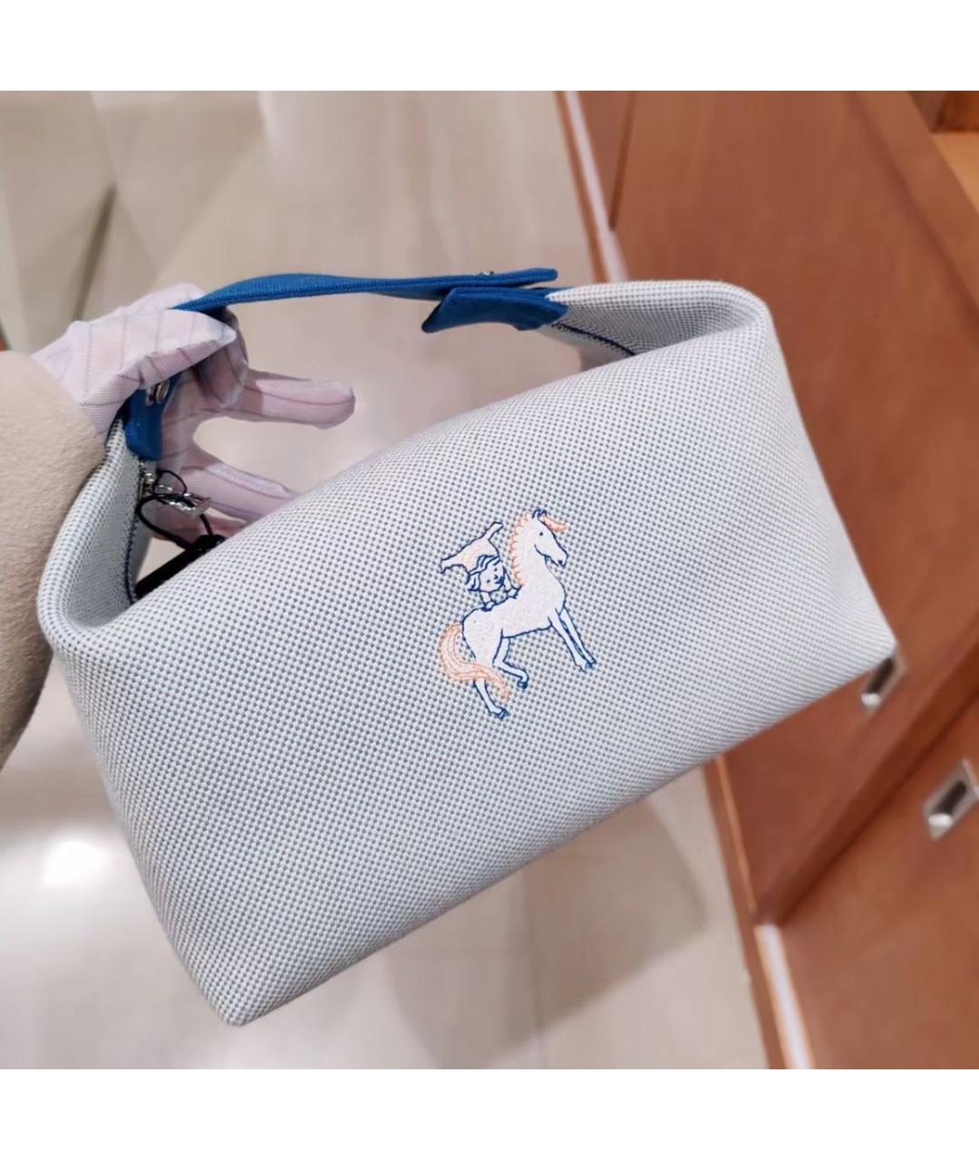 HERMES Голубая тканевая косметичка, фото 6