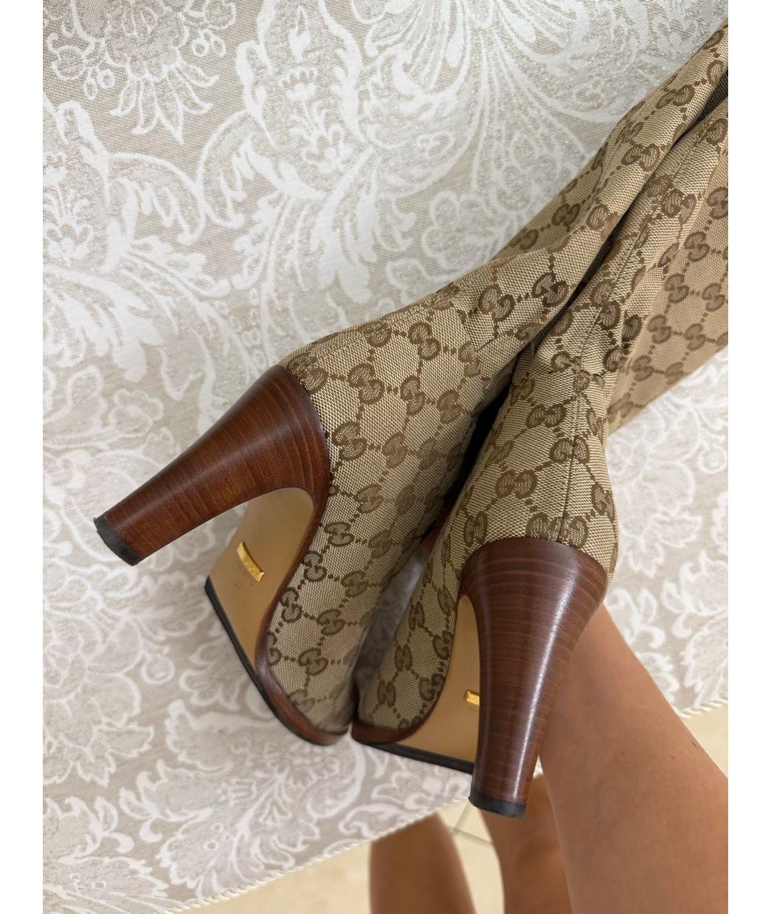 GUCCI Бежевые текстильные ботфорты, фото 4