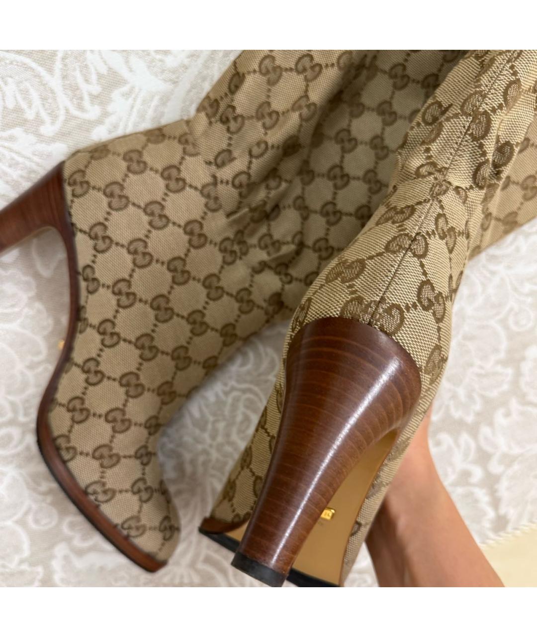 GUCCI Бежевые текстильные ботфорты, фото 3