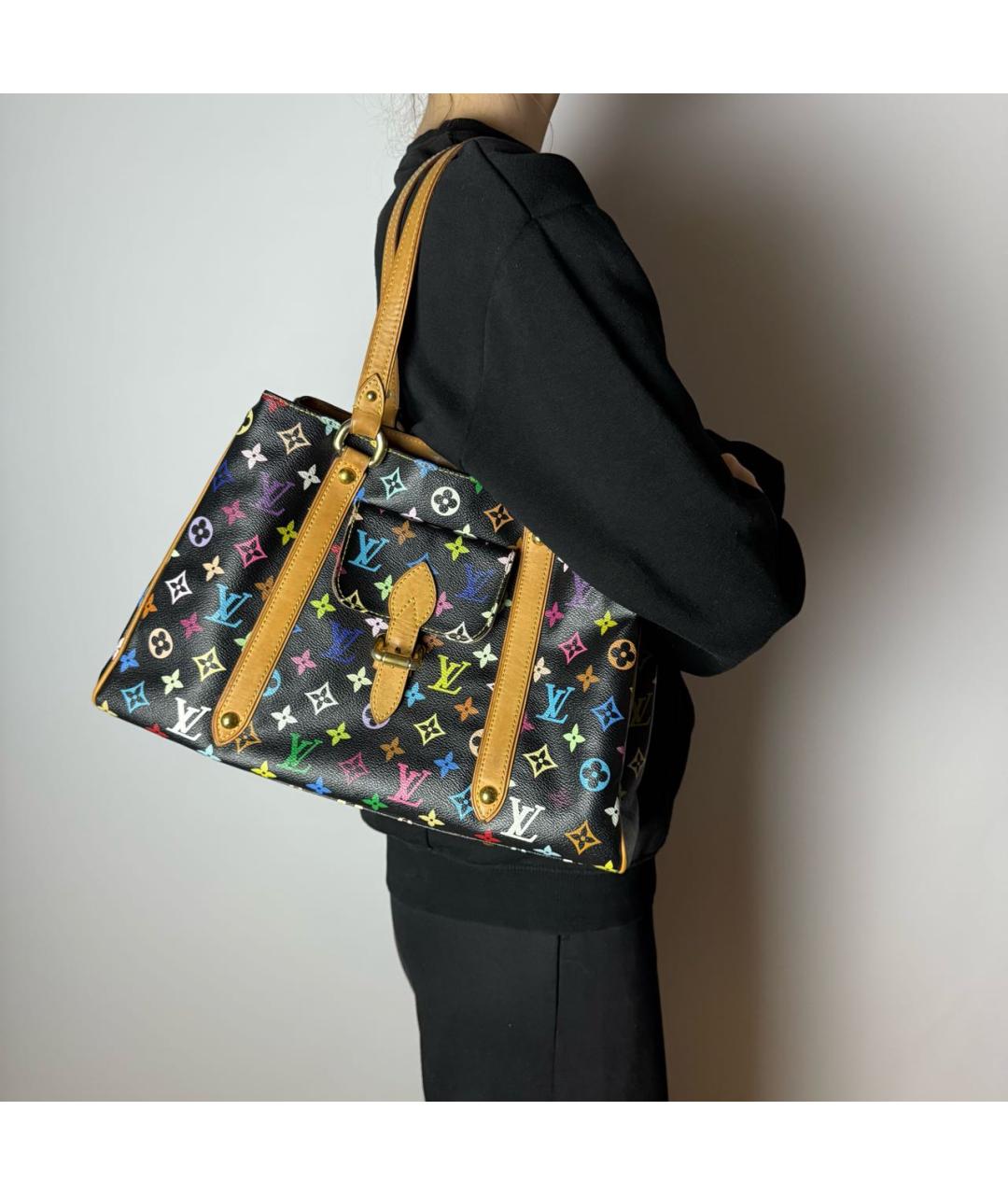LOUIS VUITTON Черная кожаная сумка тоут, фото 7