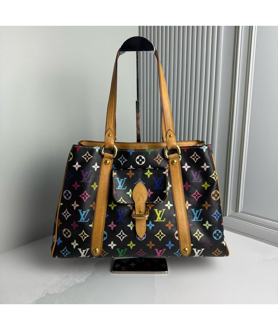 LOUIS VUITTON Черная кожаная сумка тоут, фото 8