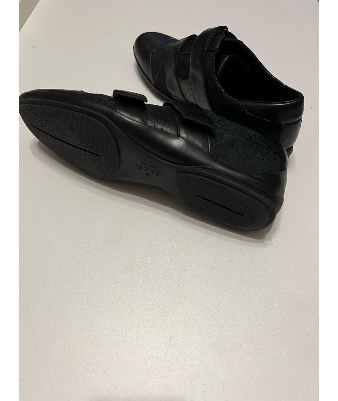 GUCCI Черные кожаные низкие кроссовки / кеды, фото 6