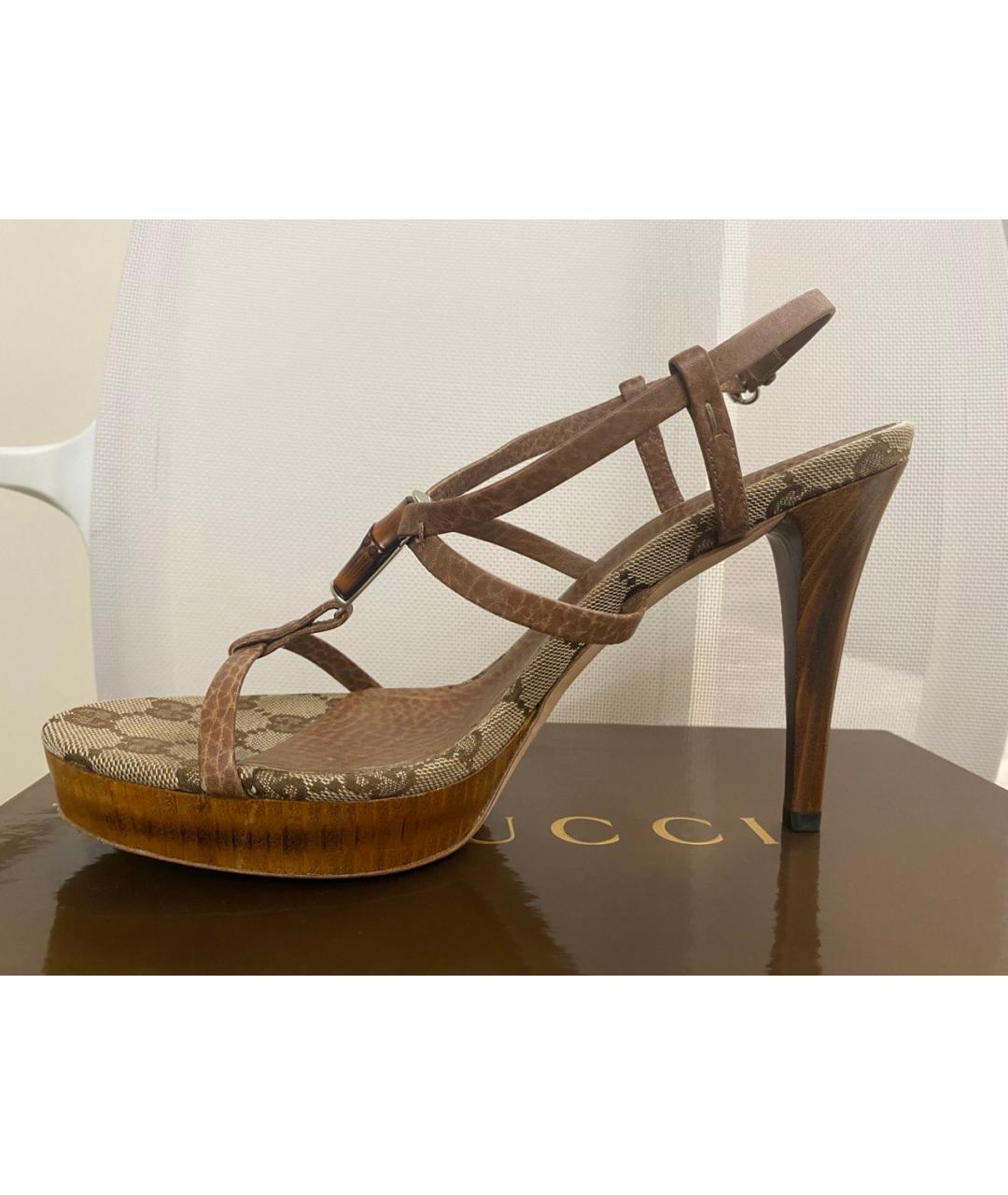 GUCCI Коричневые кожаные босоножки, фото 8