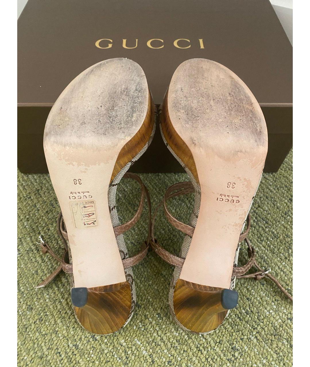 GUCCI Коричневые кожаные босоножки, фото 4