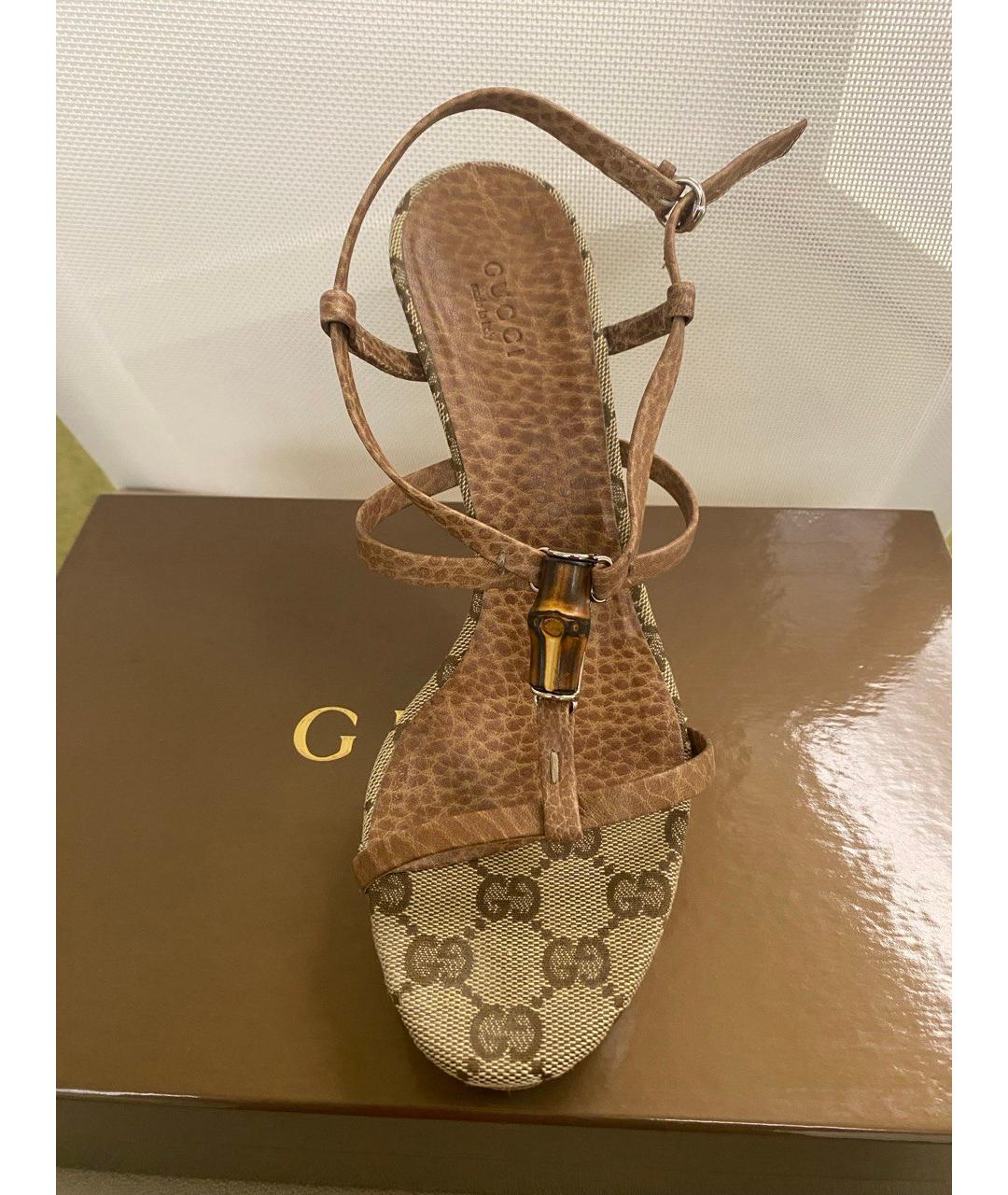 GUCCI Коричневые кожаные босоножки, фото 7