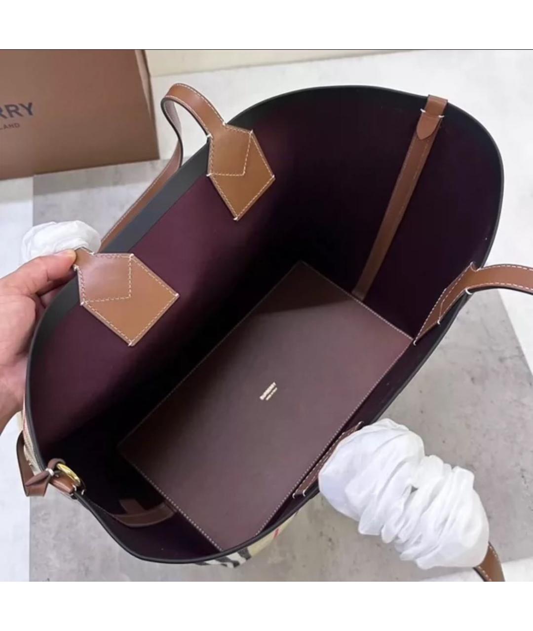 BURBERRY Бежевая кожаная сумка тоут, фото 5