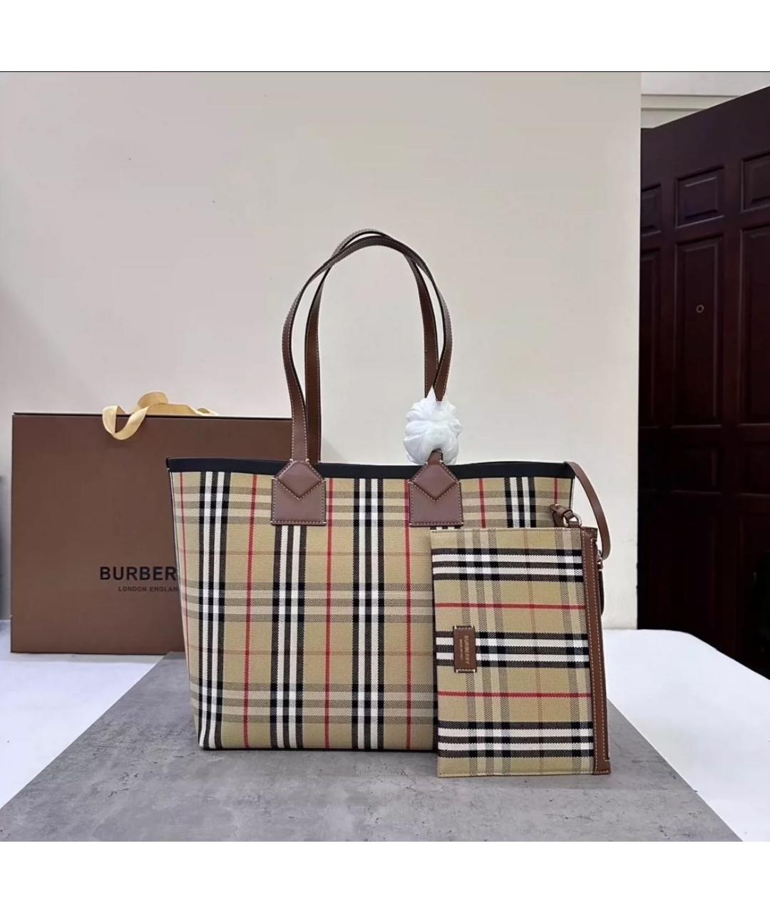 BURBERRY Бежевая кожаная сумка тоут, фото 9